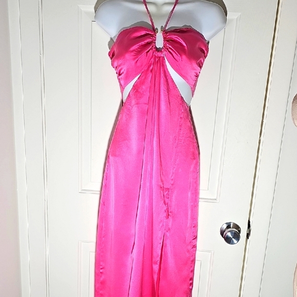 Nicholas Elegant Silk Pink Halter Dress. Maxi Sexy - Picture 1 of 11